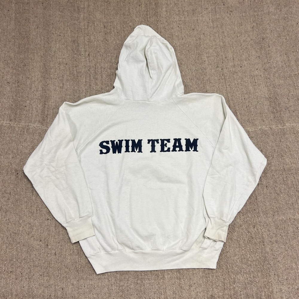 Vintage Swim Team‎ Hoodie Mens Large White 1970s Canada Boxy Blank